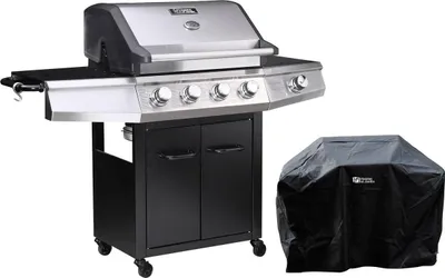 Produktbild von Gasgrill "Bingo 5" - 5 Brenner davon 1 Seitenbrenner - 15,2 kW + Schutzhülle - Schwarz