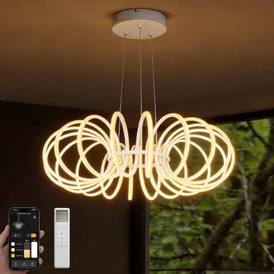Image de doporro Suspension Luminaire LED Dimmable Lampe Plafond Blanche 120W Lustre Réglable Éclairage Suspendu Intérieur avec Télécommande Salon Salle à Manger Chambre Nuvora05