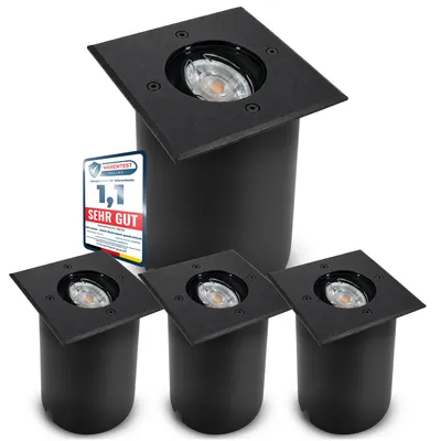 Image de SSC-LUXon JUAVI, lot de 4 luminaires encastrés au sol pour l'extérieur, IP67 - Projecteurs encastrés au sol noir mat, 230 V, résistants au passage de véhicules, pour 1 ampoule GU10 (ampoule non fournie)