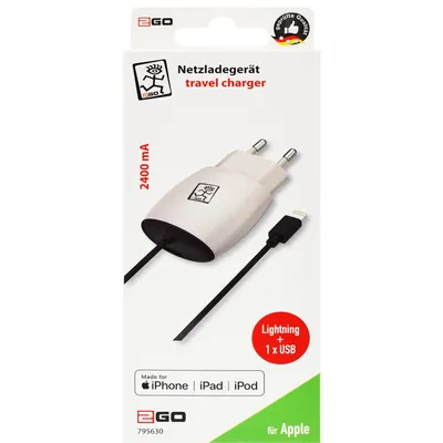 Obrázek produktu pro 2GO nabíječka 12W Lightning + 1x USB-A + kabel certifikovaný MFI
