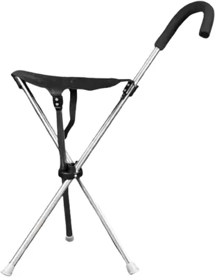 Zdjęcie produktu dla Laska z siedziskiem - Laska podtrzymująca - Bezpieczne chodzenie - Ergonomiczny uchwyt - Regulowana wysokość - Czarna