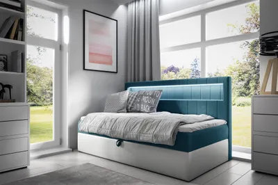 Produktbild von Boxspringbett Gästebett Kinderbett FABIAN Nr.2 90x200cm Weiss-Türkis