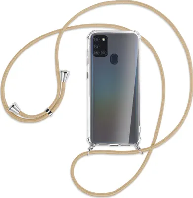 Produktbild von Handykette Backcover-Schutzhülle mit Band (Metall silberfarben) für Samsung Galaxy A21s - caramel