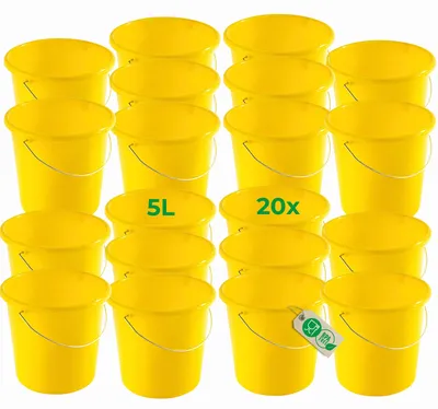 Produktbild von Novaliv 20 Stück Eimer 5L Gelb mit Maßeinteilung - Putzeimer 5 Liter ⌀ 22,5 cm Praktischer Allrounder mit Skala für Haushalt & Garten ideal als Haushaltseimer, Wassereimer, Wischeimer, Bucket