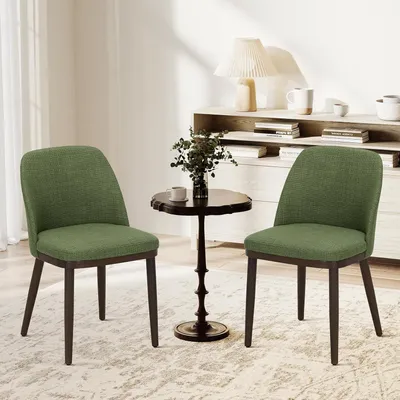Immagine prodotto di Sedie da pranzo imbottite, set da 2, sedie da cucina moderne con schienale, sedia rivestita in tessuto con gambe in legno, adatta per sala da pranzo, cucina, ristorante, colore verde
