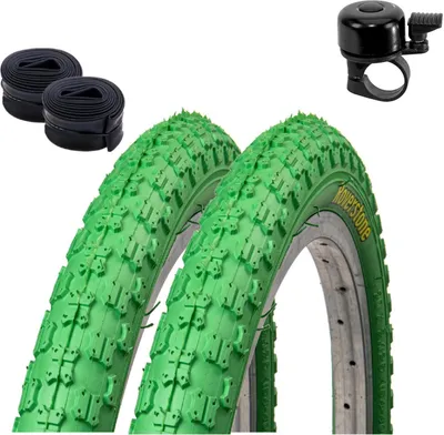 Produktbild von 2 x Roverstone 20" Fahrradreifen Fahrradmantel grün 54-406 (20 x 2,125) + 2 Schläuche DV inkl. Fahrradklingel