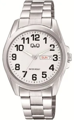 Produktbild von Q&Q Herrenuhr mit Edelstahlarmband, Datums- und Wochentagsanzeige, silberfarben
