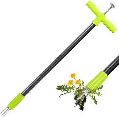 Productafbeelding van Ibenzoa® onkruidsteker, 93 cm, met 3 stalen klauwen, gepoedercoat stalen schacht en ergonomische PP-handgreep – rugvriendelijk en chemievrij voor de tuin