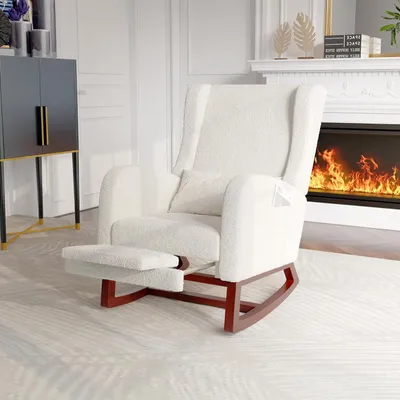 Image de Fauteuil berçant - Transat - Fauteuil de lecture - Fauteuil d'allaitement - Tissu Sherpa, couleur crème