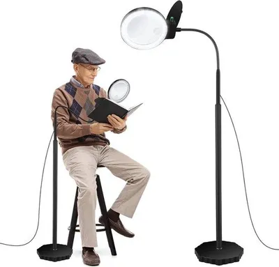 Productafbeelding van Vergrootglas met licht en standaard vergrootlamp led - 5 kleurmodi instelbare helderheid - swingarmlamp voor knutselen en lezen Vergrootglas met licht