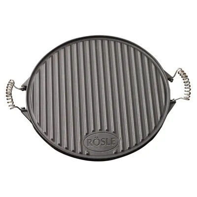 Produktbild von RÖSLE Grillplatte rund, Hochwertige Grillplatte aus Gusseisen für Fleisch und kleine Grillstücke, Grillbranding, Platte beidseitig verwendbar, 40 cm