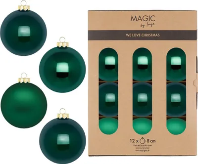 Produktbild von Weihnachtskugeln Glas 8cm 12 Stück - Fir Green