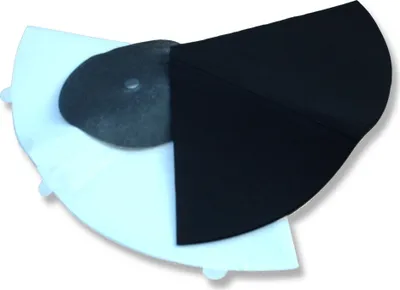 A fan filter set composed of white and black pieces, with a gray filter in the middle.