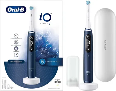 Produktbild von Oral-B iO iO7, Erwachsener, Rotierende Zahnbürste, Tägliche Pflege, Tiefenreinigung, Zahnfleischpflege, Sensibel, Whitening, Blau, 2 min, Saphire Blue