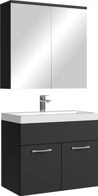 Immagine prodotto di Badplaats Set completo di mobili da bagno Montreal 60 x 35 cm nero opaco - Mobili da bagno con lavabo e armadio a specchio
