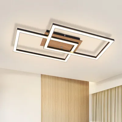 Productafbeelding van ZMH LED plafondlamp, modern, hout, 3000K warmwit, zwart, rechthoekig design, 24W. Geschikt als keukenlamp, hal-lamp, woonkamerlamp voor slaapkamer of eetkamer