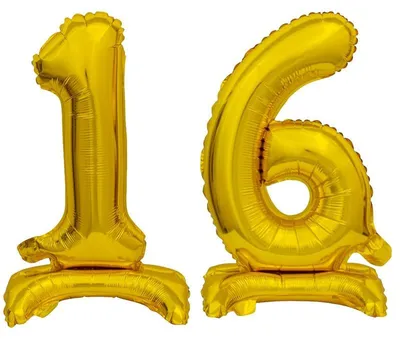 Produktbild von Stehender Folienballon Zahl 16 gold 38 cm 16. Geburtstag