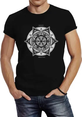 Produktbild von Herren T-Shirt Mandala Slim Fit Neverless® schwarz L