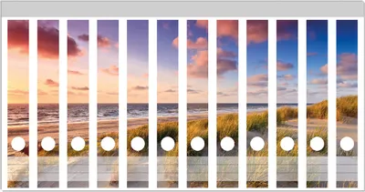 Produktbild von Wallario Ordnerrücken Sticker, selbstklebend für schmale Ordner, 12 Stück, Motiv Abendspaziergang am Strand - Sonnenuntergang über dem Meer