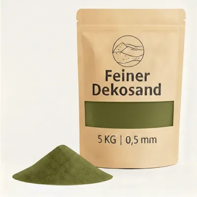 Productafbeelding van Deko-Sand 5 kg, olijgroen, diameter 0,5 mm. Geschikt voor het vullen van vazen en andere glazen objecten, als decoratief materiaal