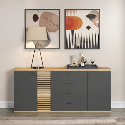 Produktbild von Norris WO:Ko.+Fr.Anthrazit Melamin/ Evoke Oak NB mit schwarzen Rillen,Sideboard