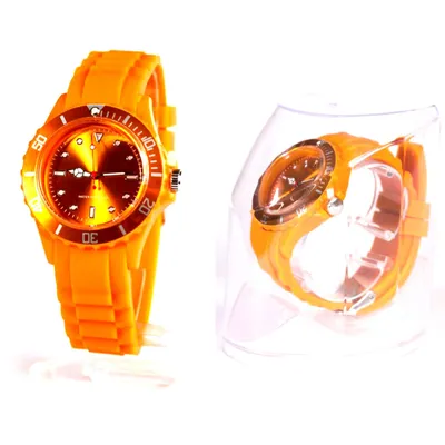 Produktbild von Armbanduhr Quarz Herren Damen Uhr Analog Sportuhr Orange Silikon Armband Farbige Quarzuhr Analoguhr