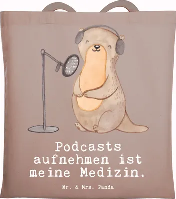 Produktbild von Mr. & Mrs. Panda Stoffbeutel Otter Podcast aufnehmen - Braun Pastell - Geschenk, Jutebeutel, Einkaufstasche, Baumwollbeutel, Podcaster, Produzieren, Podcasterin, Tasche