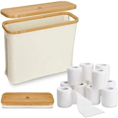 Immagine prodotto di Portarotoli in bambù, 28 litri, pieghevole, impermeabile, 12 rotoli, 43,5 x 14,5 x 35 cm, beige