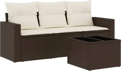Produktbild von vidaXL 4-tlg. Garten-Sofagarnitur mit Kissen Braun Poly Rattan