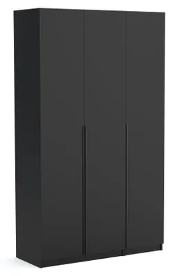 Produktbild von Kleiderschrank Bristol 135 cm, schwarz matt mit Einlegeplatten, Drehtürenschrank, Farbauswahl, 135x54x234 cm 3-türig