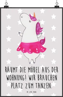 Produktbild von Mr. & Mrs. Panda Bild Einhorn Ballerina DIN A2 - Grau Pastell - Geschenk, Wandbild, wanddeko, Geburtstag, Plakat, Einhörner, drucke, Posterdruck, Party, Unicorn, Wohnung