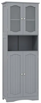 Obrázok produktu pre Skriňa do kúpeľne, vysoká, 164 cm, sivá, s 4 dvierkami a policou