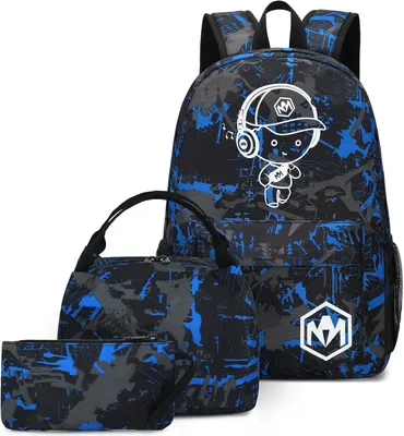 Produktbild von Schulranzen 3-in-1 Set, blau, mit Lunchbox und Federmäppchen, für Schule