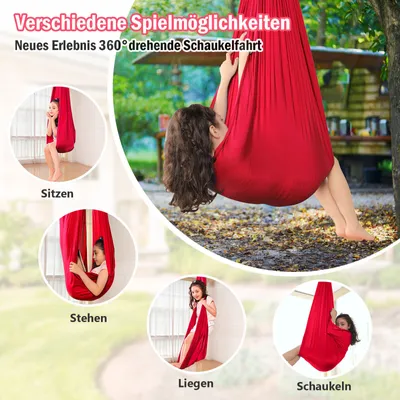 Produktbild von Kinder Schwingen Hängematte, Indoor Outdoor 360° Sensory Swing Elastisch Cuddle Schaukel für Kinder Jungen Mädchen mit Autismus ADHS SPD Asperger,Rot
