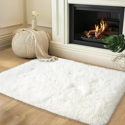 Zdjęcie produktu dla Dywan z długim włosiem 60x110 cm, kremowy, antypoślizgowy, do salonu