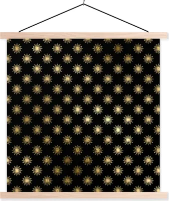 Produktbild von MuchoWow® Textilposter Muster - Sonne - Gold 120x120 cm mit holzfarbenen Rahmen - Textil-Poster