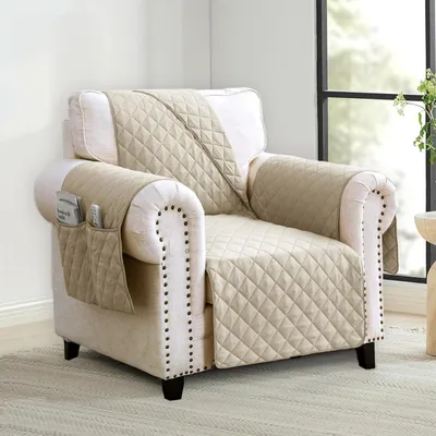 Produktbild von Sesselschoner 1-Sitzer, wasserdicht, wendbarer Sofabezug, beige, für Wohnzimmer