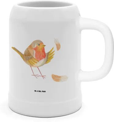 Produktbild von Mr. & Mrs. Panda Humpen Rotkehlchen Federn - Weiß - Geschenk, Steinkrug, Krug, Gute Laune, Bier, Vogel, fliegen, Keramikkrug, Motivationsbilder, Seidel, Spruch Motivation