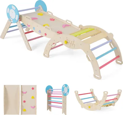 Produktbild von COSTWAY Klettergerüst Indoor 3er Set, klappabres Kletterdreieck mit Rutsche, Kletterbogen, inkl. doppelseitige Rampe & Baustein Set, für Kinder 1+