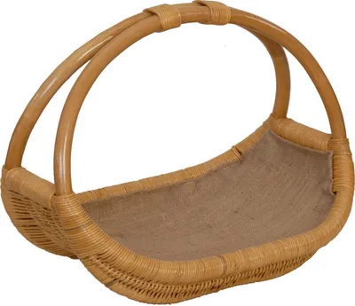 Zdjęcie produktu dla KRINES HOME Praktyczny kosz na drewno wykonany z prawdziwego rattanu, kosz kominkowy / kosz na drewno opałowe wyłożony naturalną jutą (miodowy)
