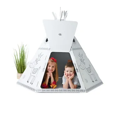 Produktbild von Tektorado Spielhaus aus Pappe Kinder Kinderspielhaus Bemalen Spielen - Tipi-Zelt
