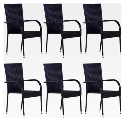 Produktbild von Stapelbare Gartenstühle 6 Stück, Hochlehner für Balkon und Terrasse, Gartenmöbel Set, Poly Rattan Schwarz