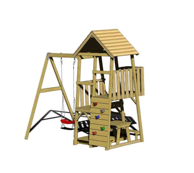 Produktbild von Wendi Toys Holz Spielturm Gorilla mit Rutsche, Kletterwand, Schaukel und Picknicktisch Natur 290x270x270 cm
