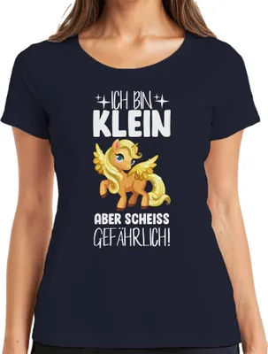 Produktbild von Ich bin klein aber gefährlich! Einhorn Fantasy Mädchen Humor Damen T-Shirt, Navy, S