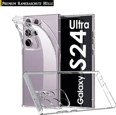 A clear phone case is shown with a phone inside, highlighting the camera protection.