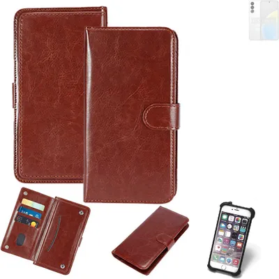 Produktbild von K-S-Trade 360° Hülle kompatibel mit Meizu 20 Classic braun Kunstleder Case BookCase WalletCase Kunstlederederhülle Handyhülle, Rundumschutz Bumper