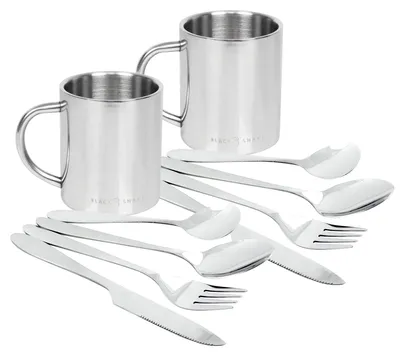 Produktbild von Edelstahl Thermobecher mit Campingbesteck Set für 1-4 Personen