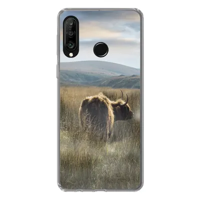 Produktbild von MuchoWow® Handyhülle Schutzhülle Hülle für Huawei P30 Lite Schottische Highlander - Nebel - Gras Silikon Softcase Handy Hülle - Handyhülle