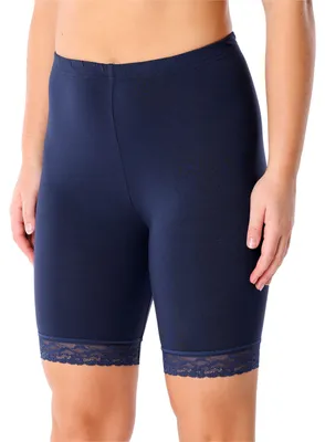 Image de Leggings courts pour femme Merry Style avec dentelle, pantalon de loisirs taille haute, pantalon de cycliste en viscose MS10-431 (bleu marine, taille S)