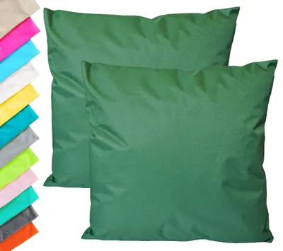 Produktbild von 2x Outdoor Lounge Kissen 45x45cm Dekokissen Set Inkl. Füllung Wasserfest Sitzkissen Garten Stuhl Lotus Effekt, Farbe:Dunkelgrün